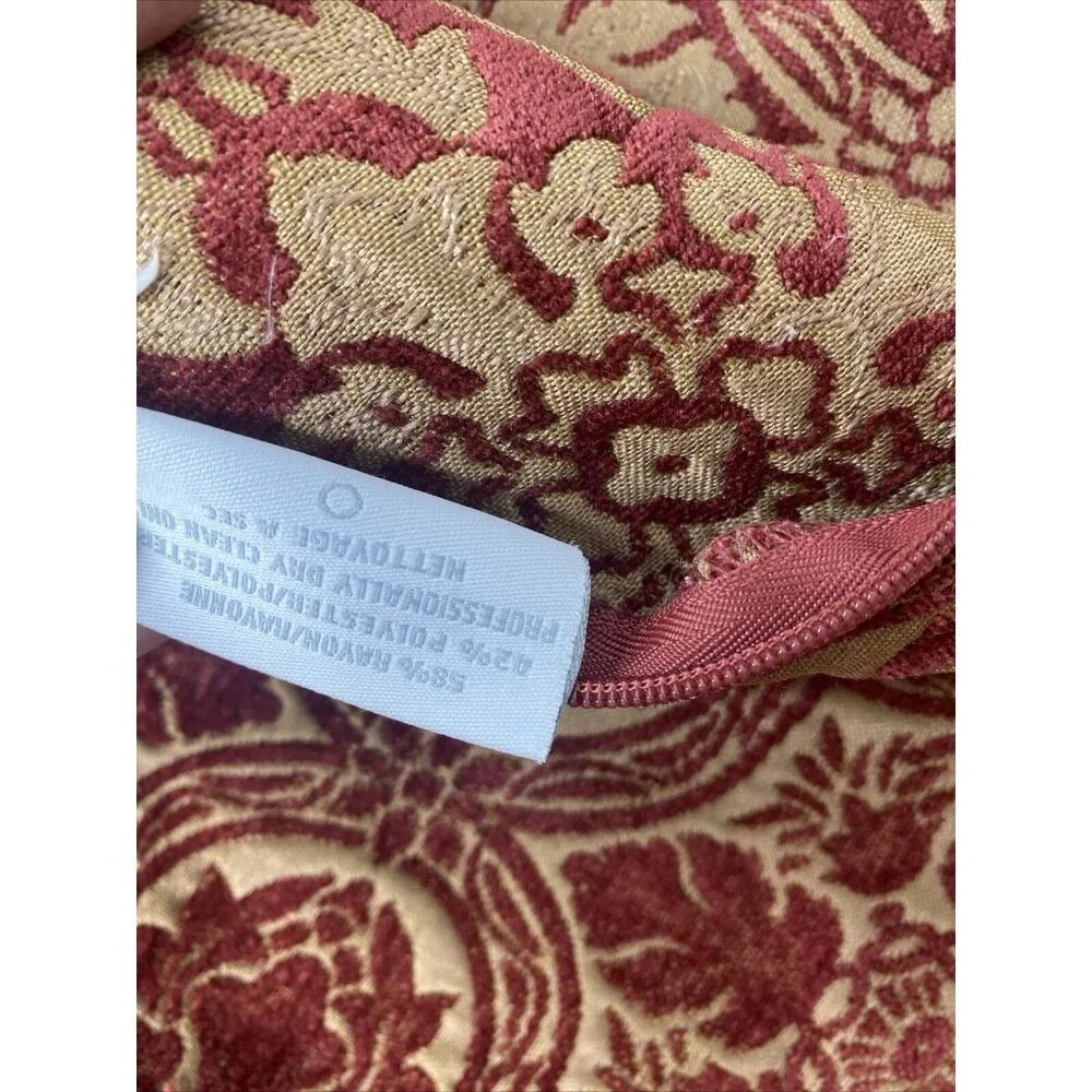 Restoration Hardware Baroque Medallion Fringe Pillow Sham 19” Square Maroon Tan